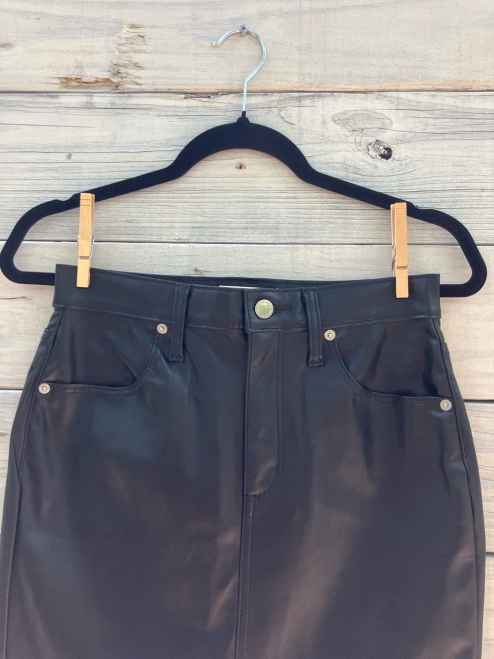 Universal Thread Black Knee-Length Faux Leather Pencil Skirt Fair Trade - Picture 2 of 5